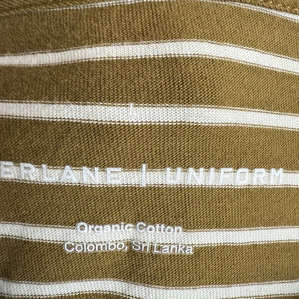 EVERLANE UNIFORM Olive Green Crew Neck Striped Mens Short Sleeve Tee, L - Picture 3 of 5